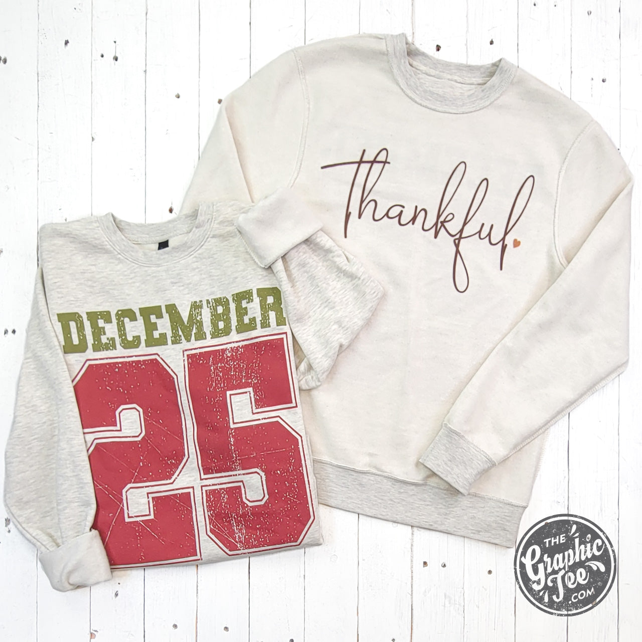 Reversible December 25 - Thankful Long Sleeve Crewneck Sweatshirt