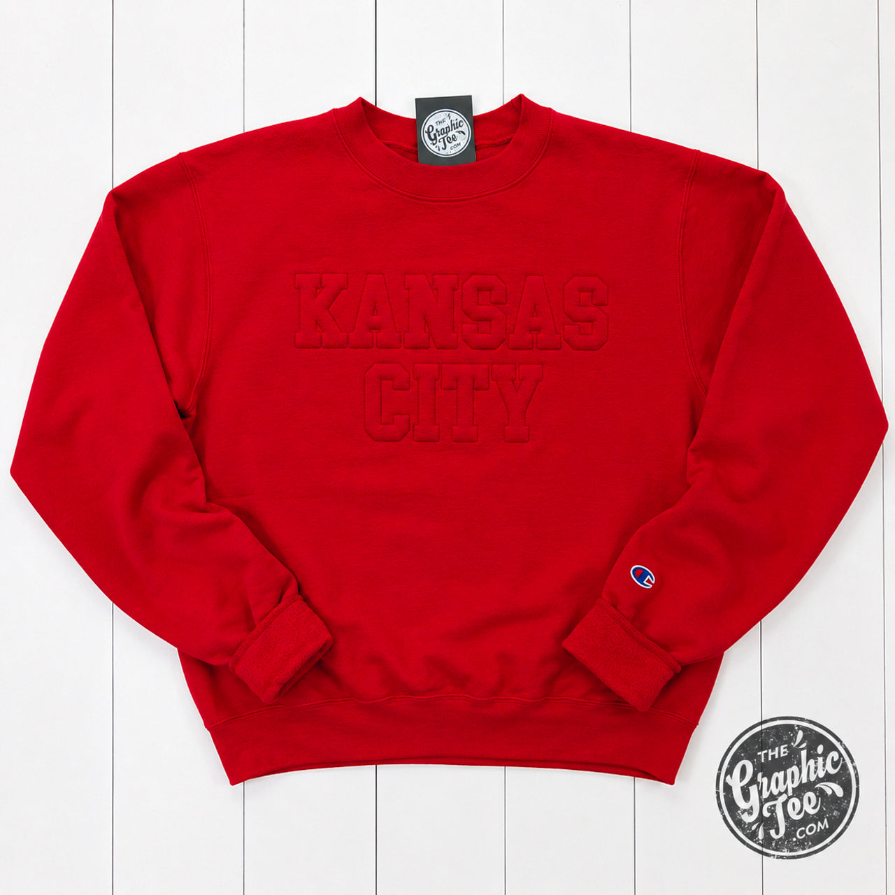 Kansas City 3D Champion® Scarlet Crewneck Sweatshirt
