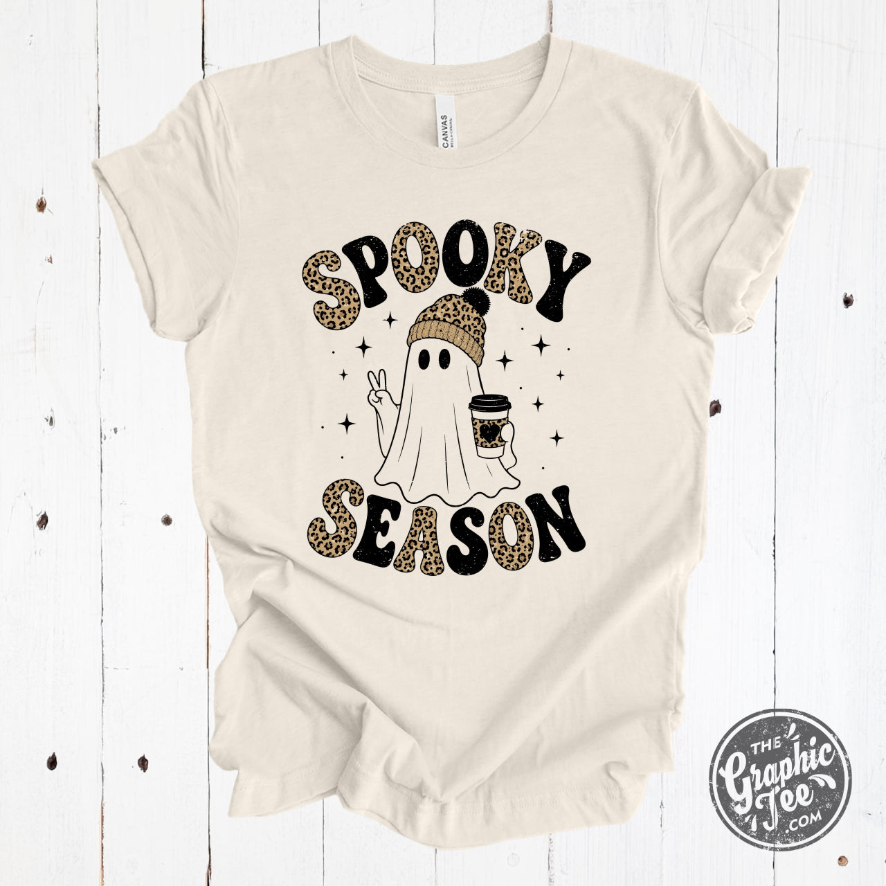 Spooky Season Leopard Adorned Ghost Crewneck Tee