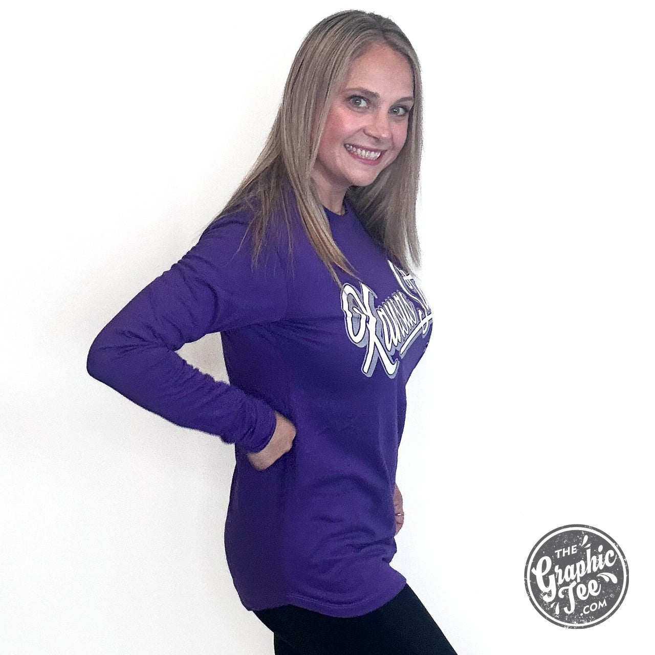 Alley Kansas State Long Sleeve Crew Neck Rounded Bottom Jersey Top Licensed Apparel - The Graphic Tee