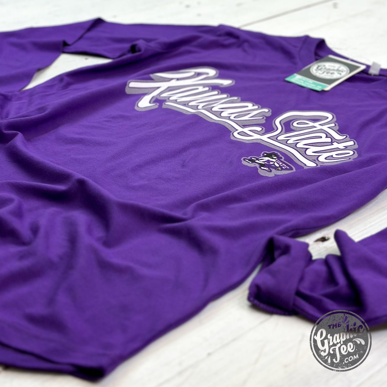 Alley Kansas State Long Sleeve Crew Neck Rounded Bottom Jersey Top Licensed Apparel - The Graphic Tee