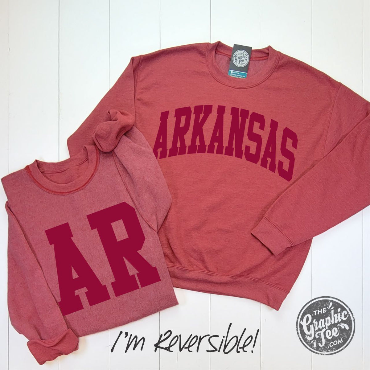 Arkansas Heather Red Reversible Crewneck Sweatshirt - The Graphic Tee