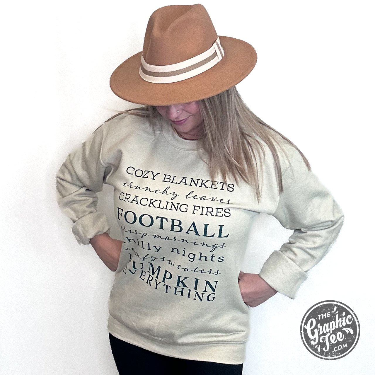 Autumn Words Cozy Sand Crewneck Sweatshirt - The Graphic Tee