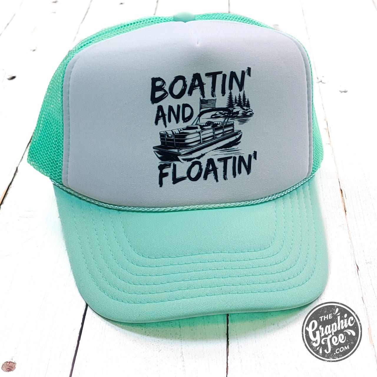 Boatin' and Floatin' Seafoam and White Foam Trucker Cap - The Graphic Tee
