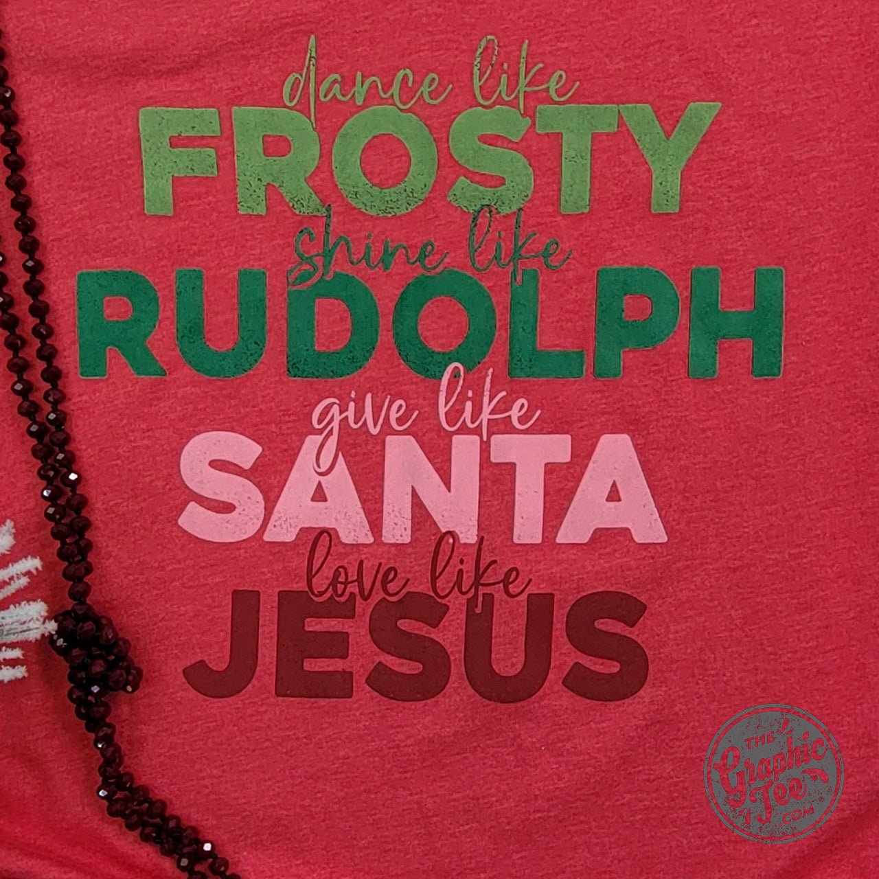 Dance Like Frosty Love Like Jesus Heather Red Short Sleeve V Neck Tee - The Graphic Tee