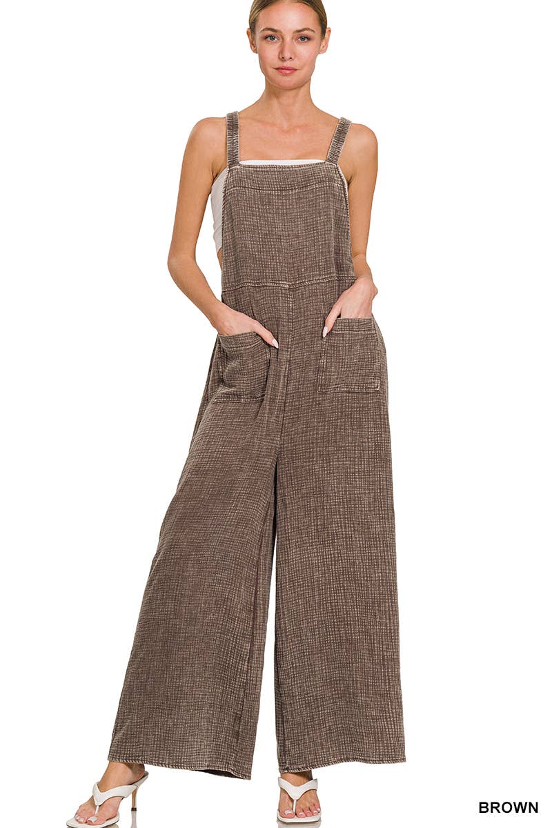 Eliana Washed Double Gauze Wide Leg Overalls - The Graphic Tee