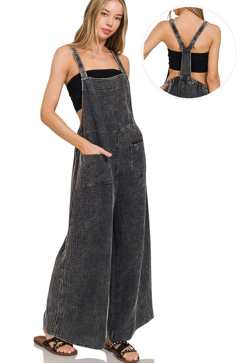 Eliana Washed Double Gauze Wide Leg Overalls - The Graphic Tee