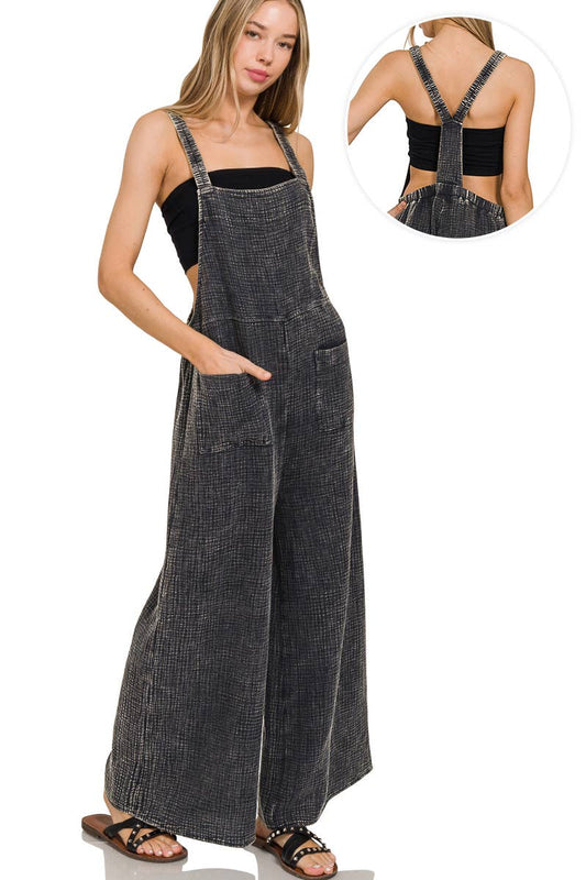 Eliana Washed Double Gauze Wide Leg Overalls - The Graphic Tee