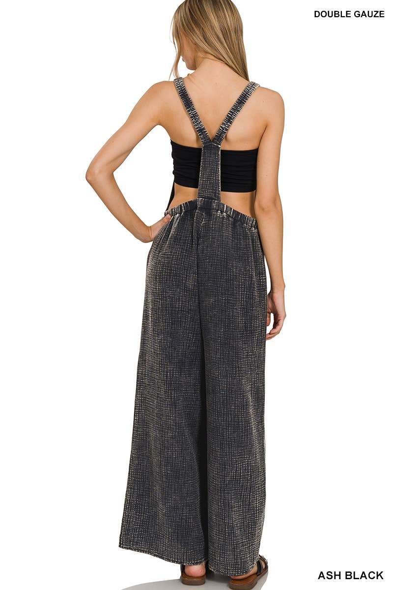 Eliana Washed Double Gauze Wide Leg Overalls - The Graphic Tee