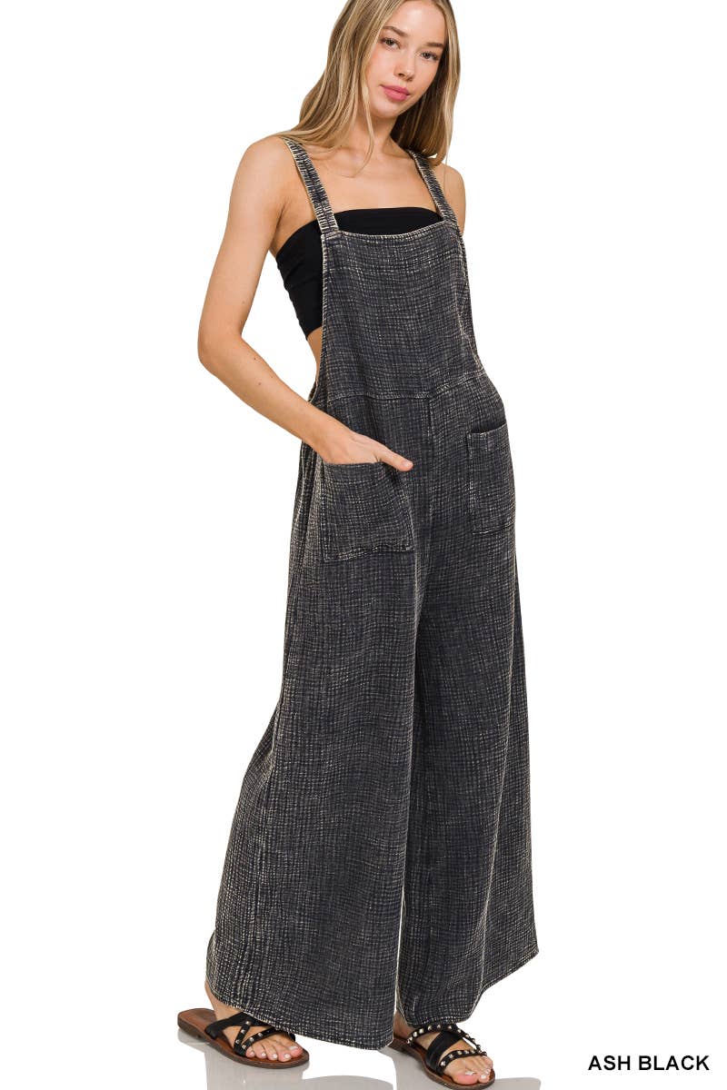 Eliana Washed Double Gauze Wide Leg Overalls - The Graphic Tee