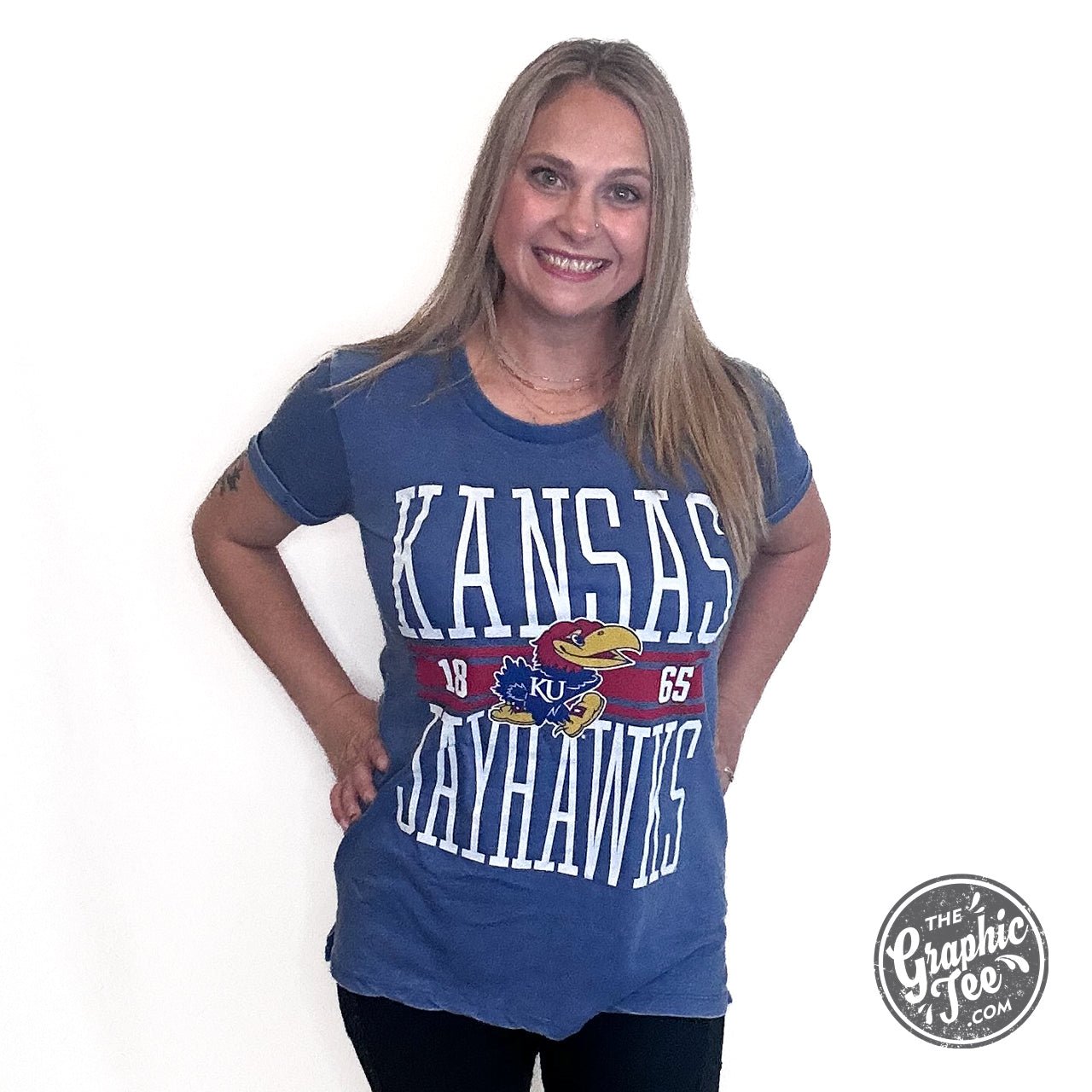 Erin Kansas University Short Sleeve Crew Neck Vintage Boyfriend Top - The Graphic Tee