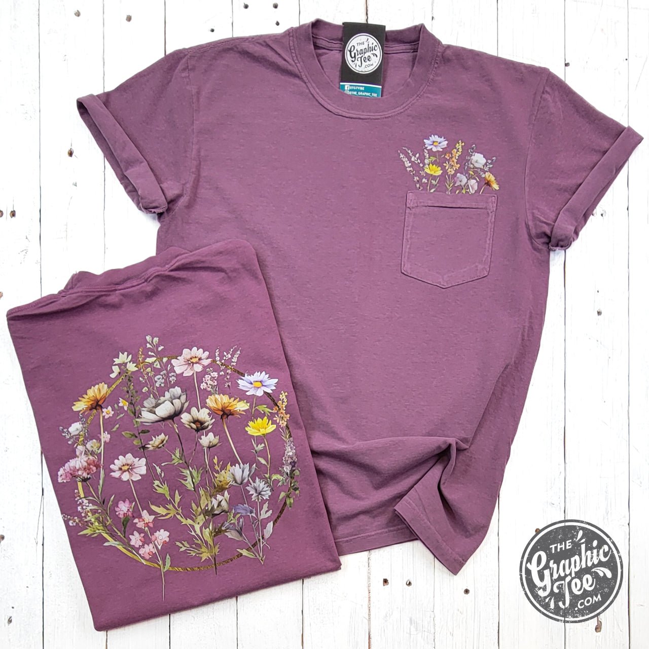 Everlasting Wildflower Berry Comfort Colors Pocket Short Sleeve Tee - The Graphic Tee