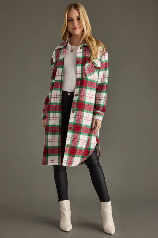 Holly Red, Green & White Long Plaid Shacket - The Graphic Tee
