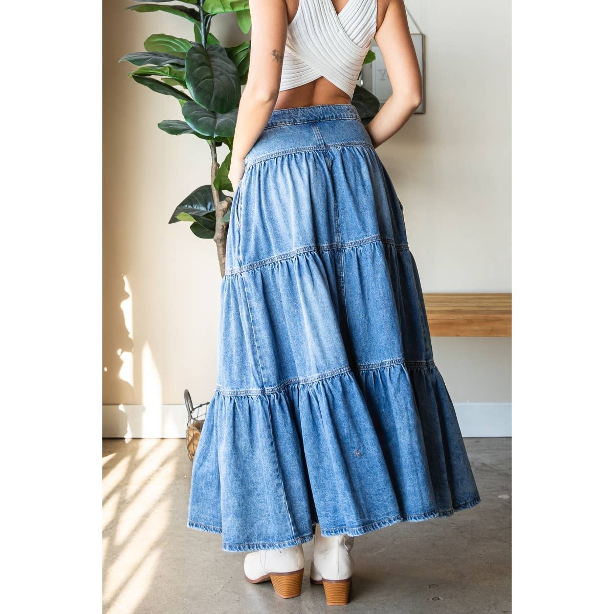 Jenna Front Button 3 tiered Denim Skirt - The Graphic Tee