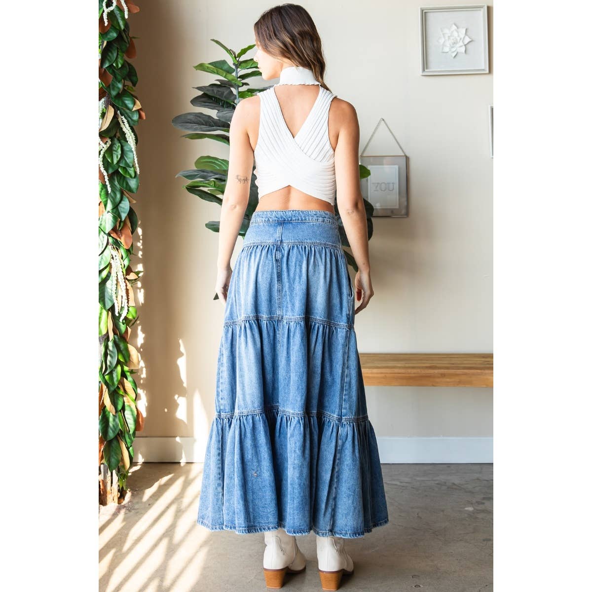 Jenna Front Button 3 tiered Denim Skirt - The Graphic Tee