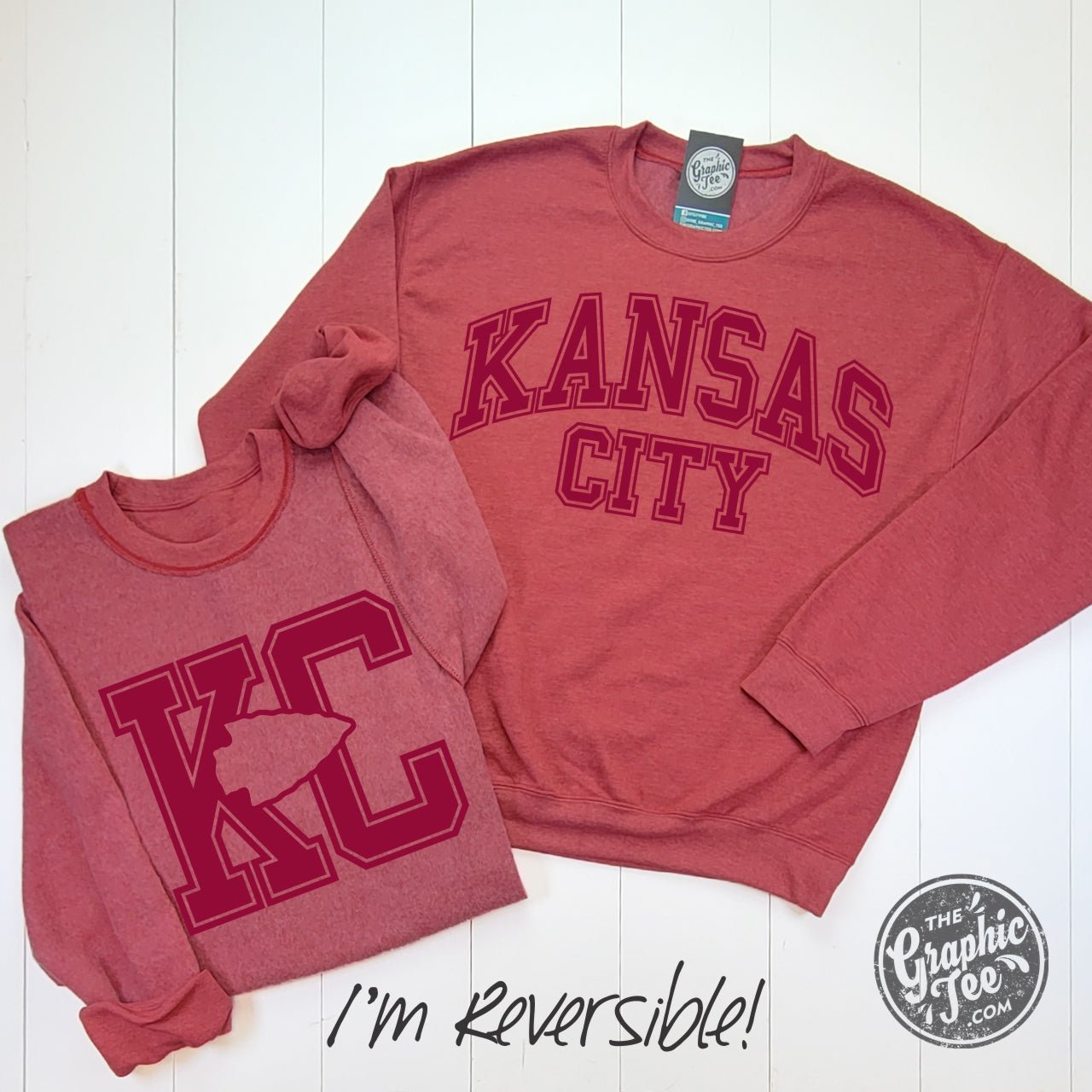 Kansas City Arrowhead Reversible Heather Scarlet Crewneck Sweatshirt - The Graphic Tee