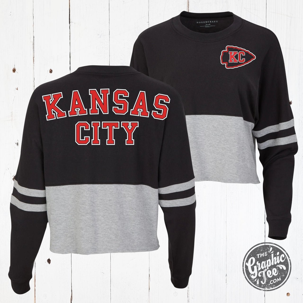 Kansas City Black and Oxford Ladies Cropped Jersey - The Graphic Tee