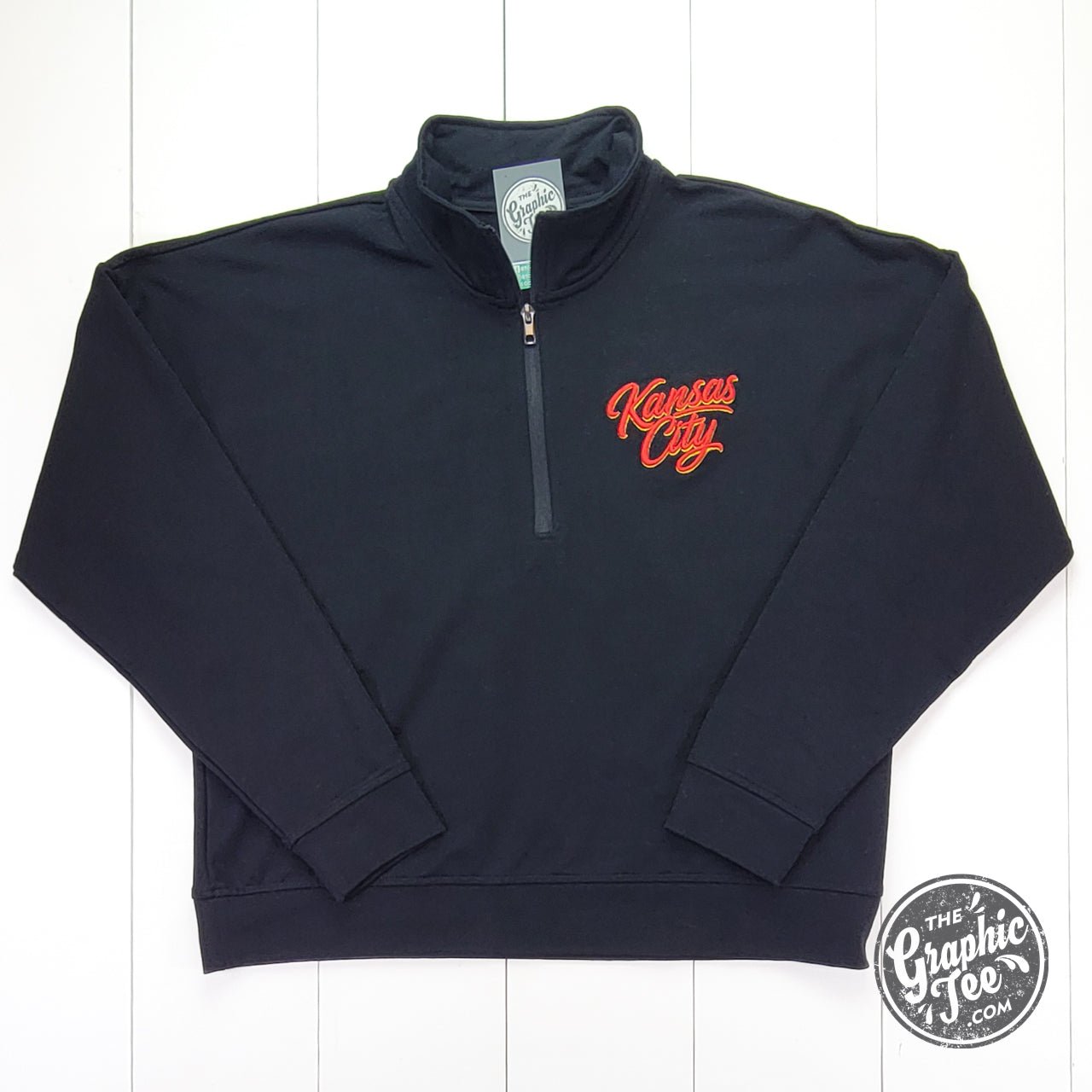 Kansas City Script 3D Embroidered Women’s Quarter-Zip Pullover - The Graphic Tee