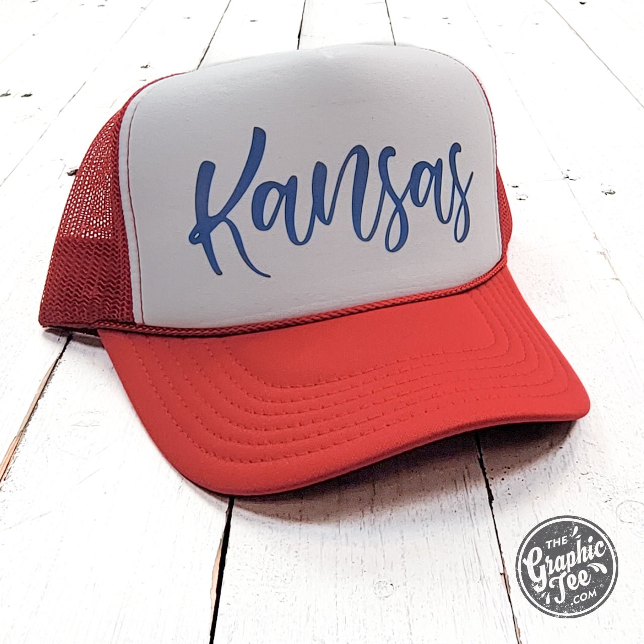 Kansas Red and White Foam Trucker Cap - The Graphic Tee