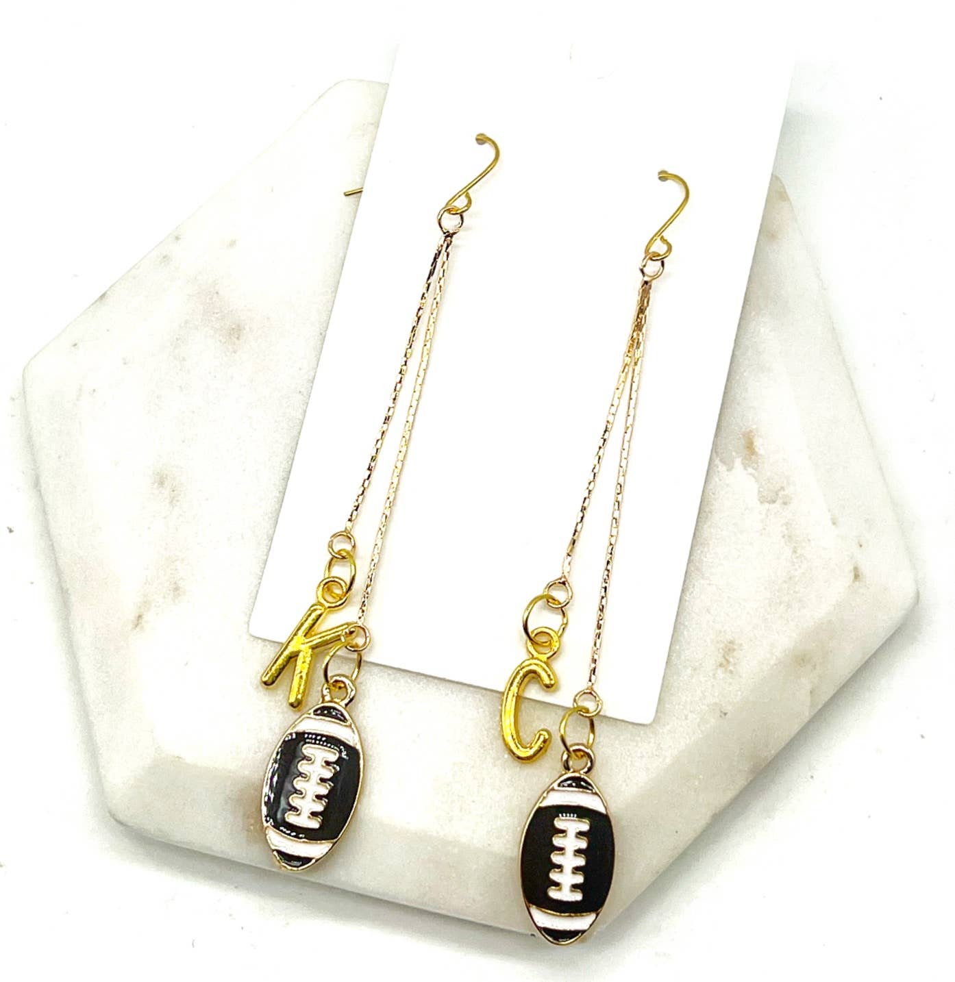 KC Kansas City Gold Football Chain Dangle Earrings - The Graphic Tee