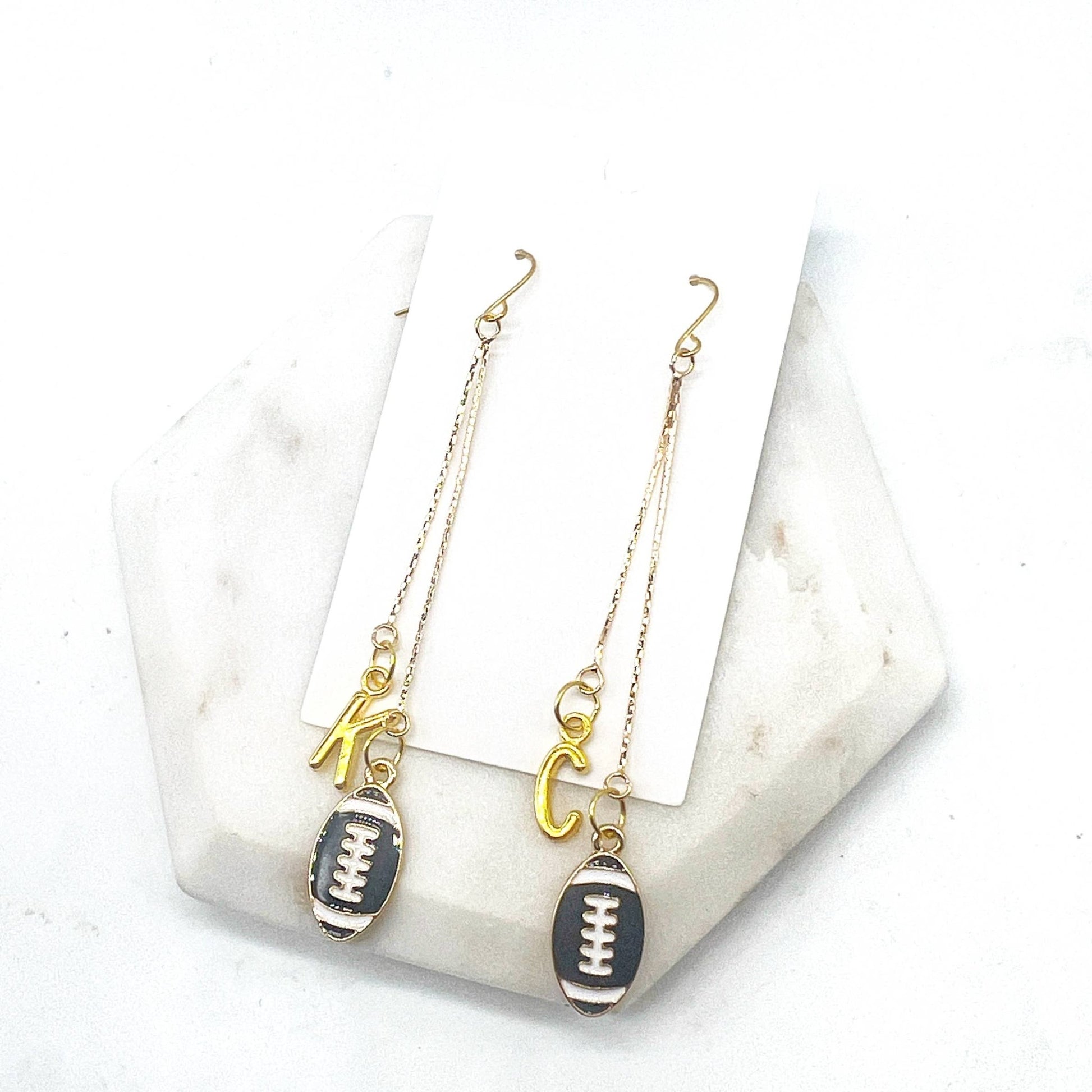 KC Kansas City Gold Football Chain Dangle Earrings - The Graphic Tee