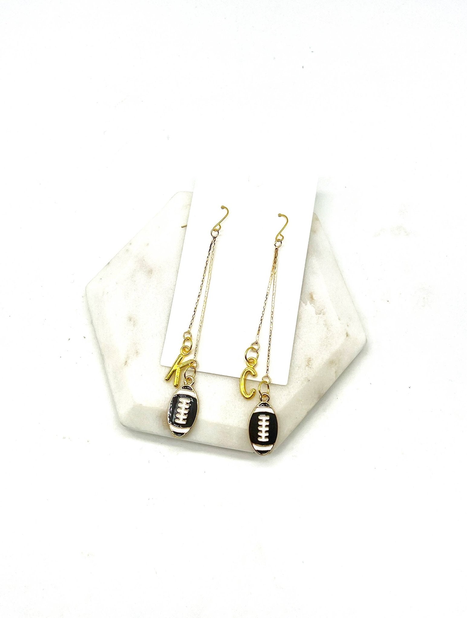 KC Kansas City Gold Football Chain Dangle Earrings - The Graphic Tee
