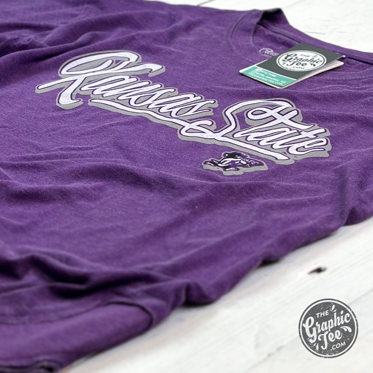 Kirstie Kansas State Short Sleeve Crew Neck Rounded Bottom Vintage Top Licensed Apparel - The Graphic Tee