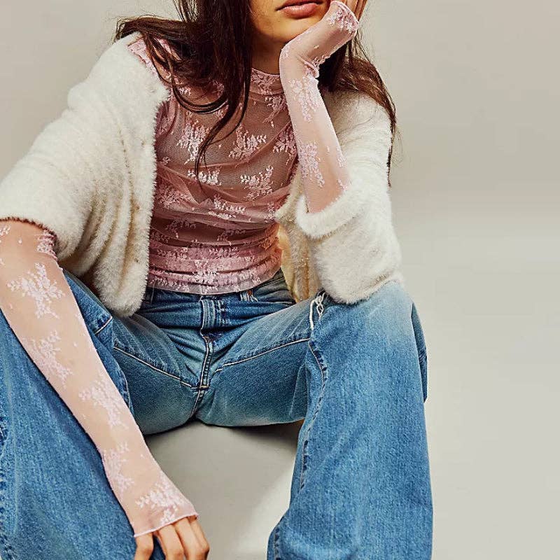 Lux Layering Floral Lace See Through Mesh Top Blouse - The Graphic Tee