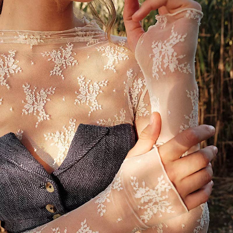 Lux Layering Floral Lace See Through Mesh Top Blouse - The Graphic Tee