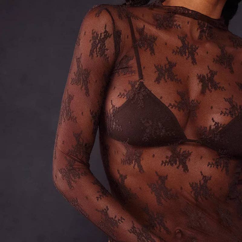 Lux Layering Floral Lace See Through Mesh Top Blouse - The Graphic Tee