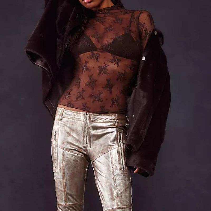 Lux Layering Floral Lace See Through Mesh Top Blouse - The Graphic Tee