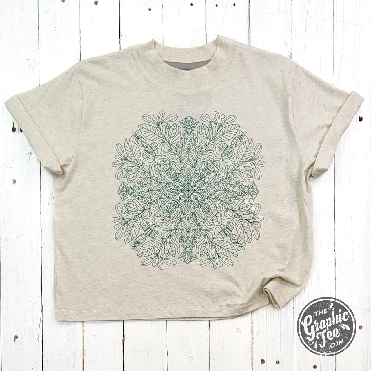 Mandala Mid Length Crop Drop Sleeve Short Sleeve Tee - The Graphic Tee