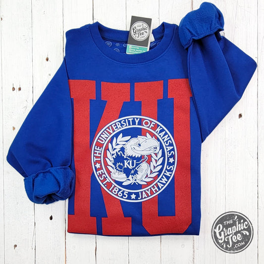 Mandy Kansas University Long Sleeve Crew Neck Blousant Oversized Fleece Licensed Apparel - The Graphic Tee