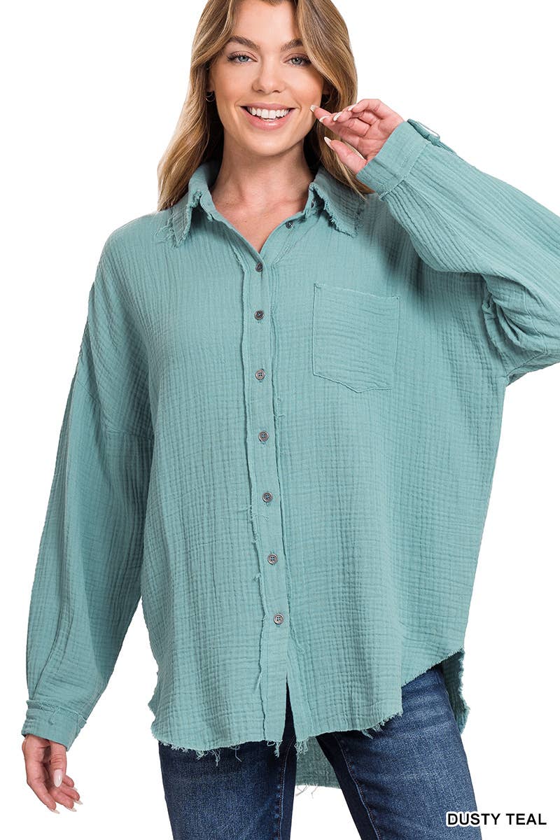 Mari Oversized Raw Edge Shirt With Back Patch - The Graphic Tee