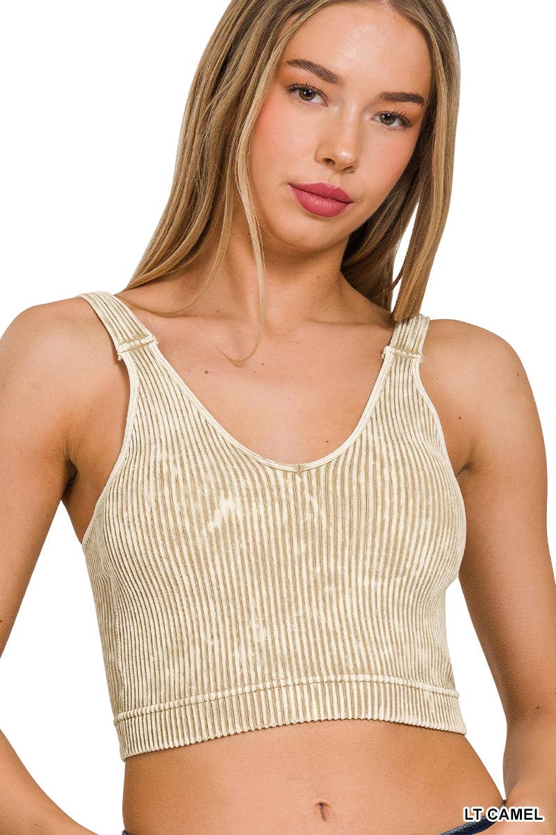 Naomi Washed Rib Seamless Bralette w/ Removable Bra - The Graphic Tee