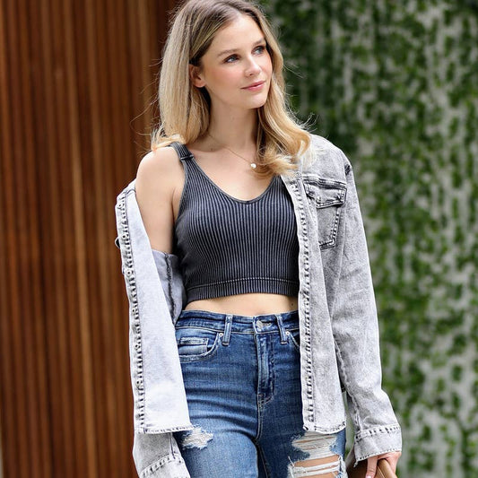 Naomi Washed Rib Seamless Bralette w/ Removable Bra - The Graphic Tee