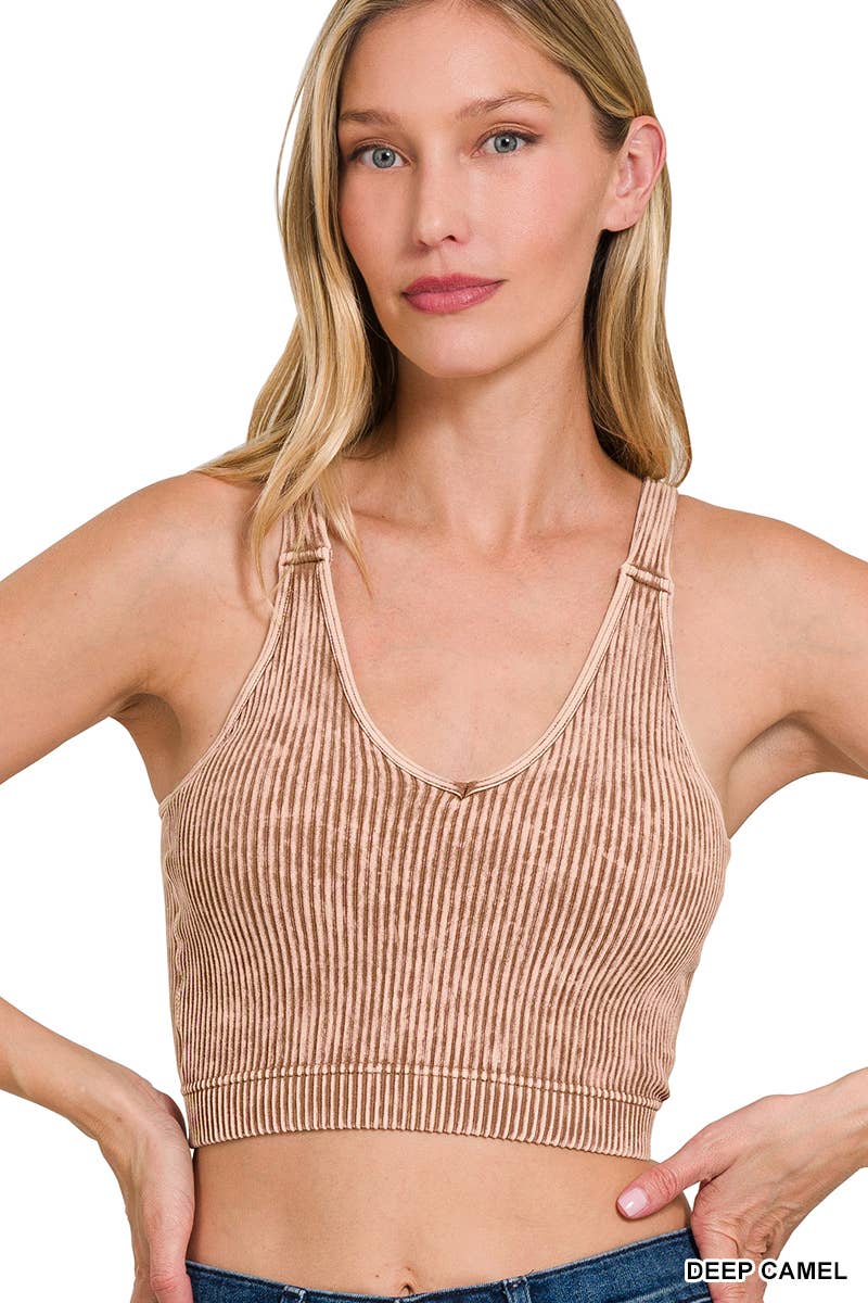 Naomi Washed Rib Seamless Bralette w/ Removable Bra - The Graphic Tee