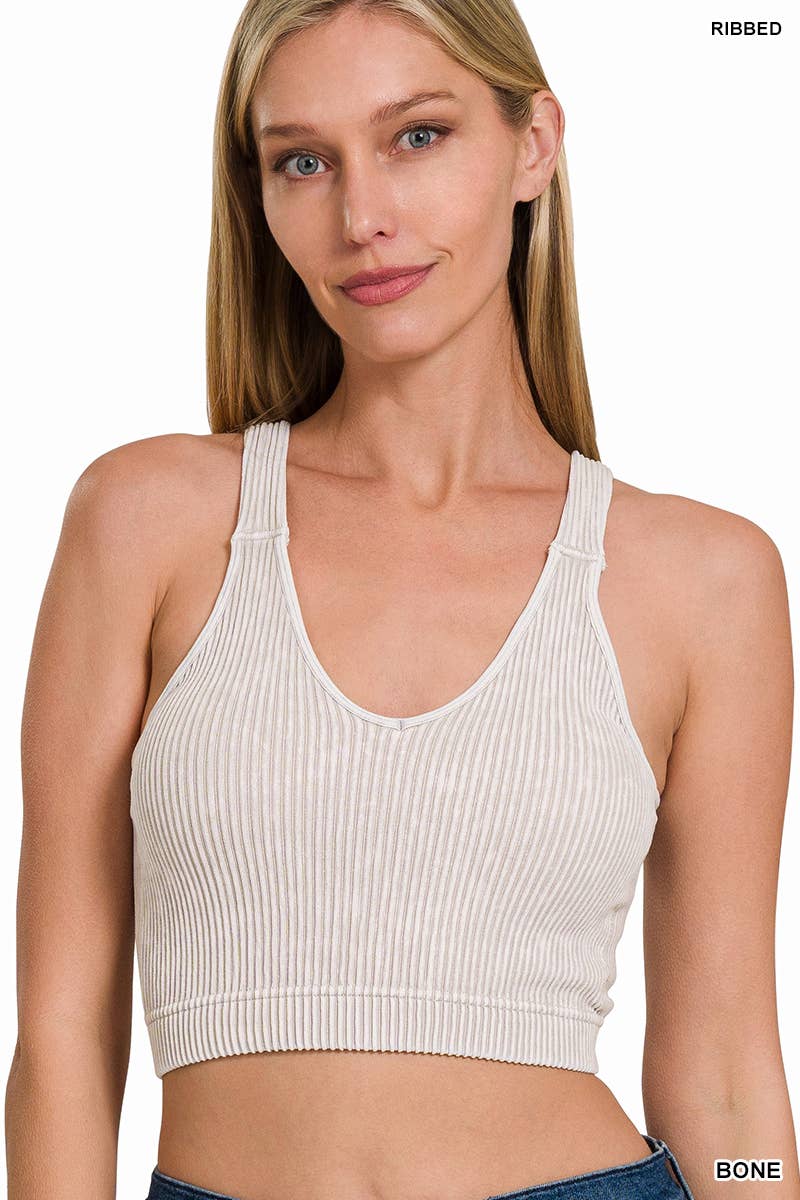 Naomi Washed Rib Seamless Bralette w/ Removable Bra - The Graphic Tee
