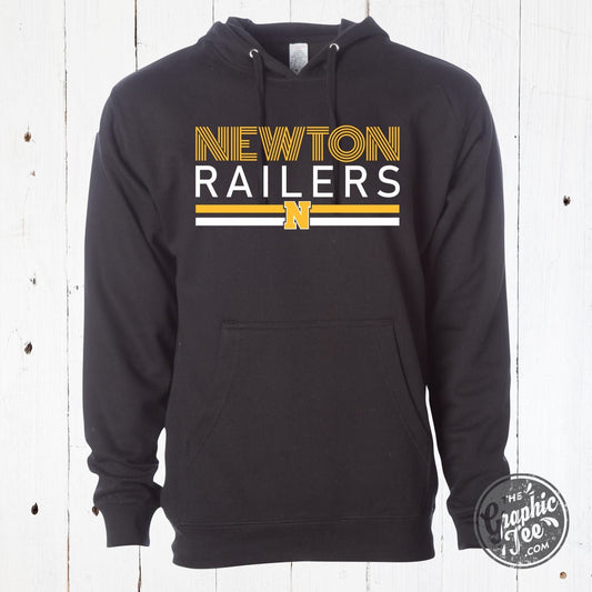 Newton Railers Multiline Adult Hoodie in Black - The Graphic Tee