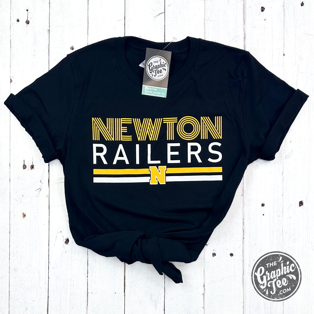 Newton Railers Multiline Print With N Black ADULT Unisex Short Sleeve Tee - The Graphic Tee