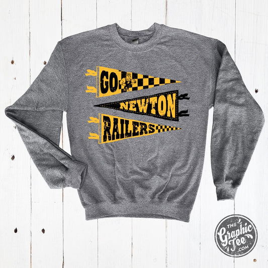 Newton Railers Pennants Adult Graphite Crewneck Sweatshirt - The Graphic Tee