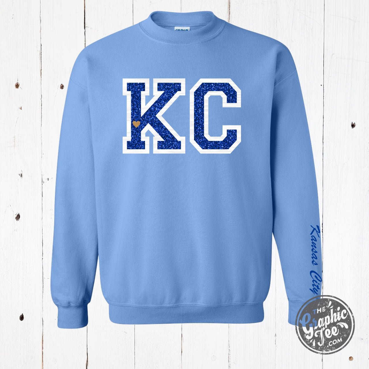 Powder Blue KC Glitter Applique Crewneck Sweatshirt - The Graphic Tee