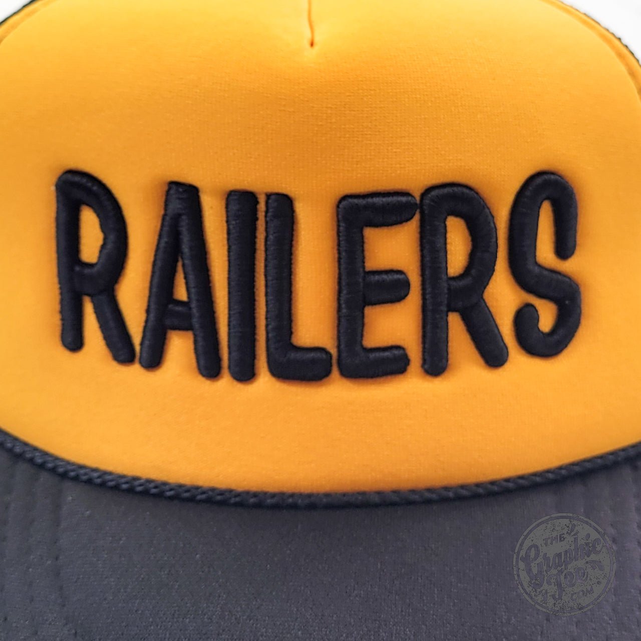 Railers Black and Gold Puff Embroidered Trucker Cap - The Graphic Tee