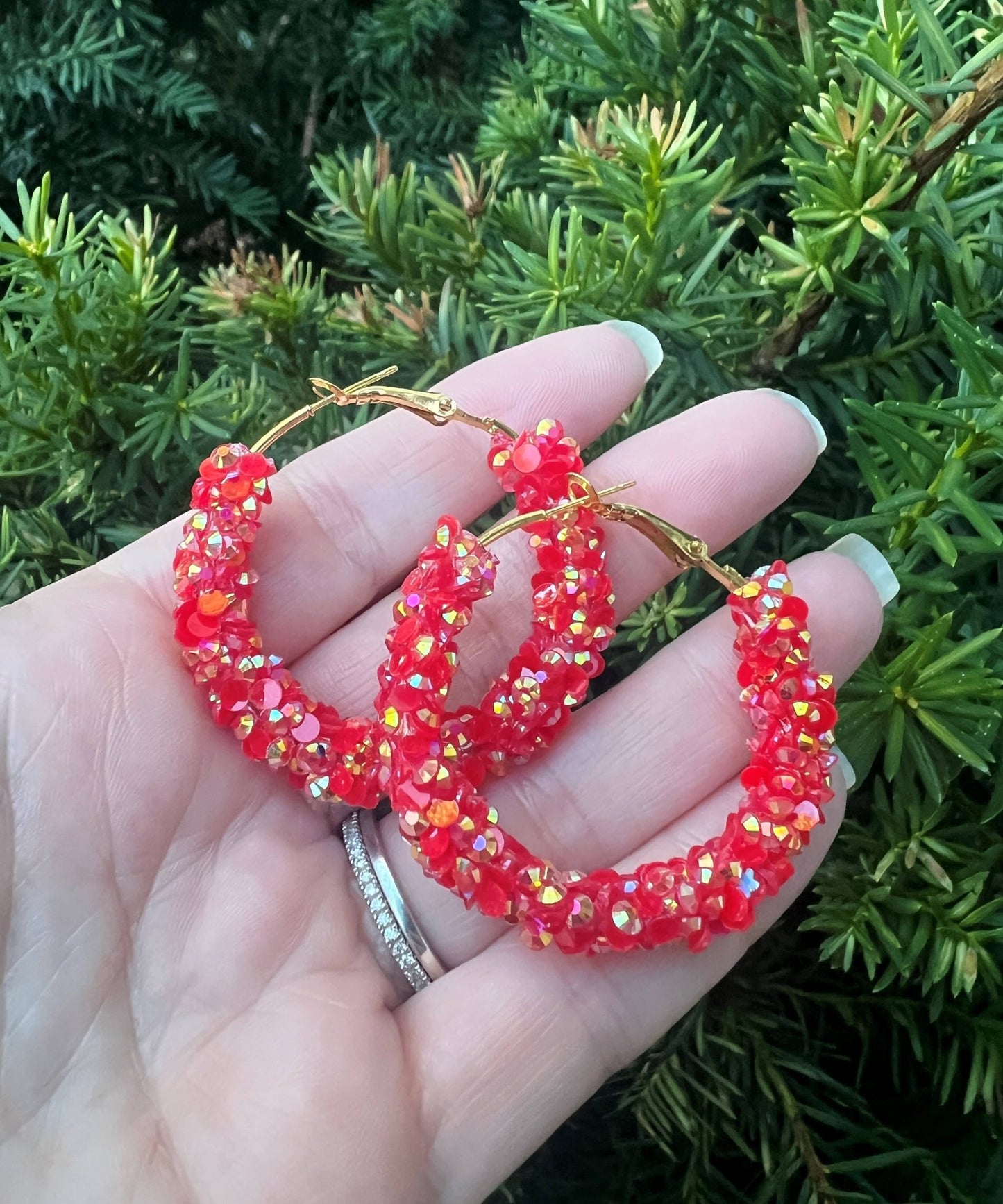 Red Gold Glitter Sequin Hoop Earrings KC Game Day - The Graphic Tee