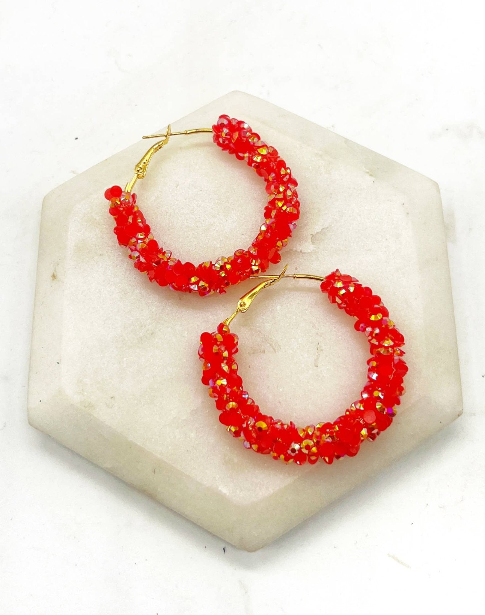 Red Gold Glitter Sequin Hoop Earrings KC Game Day - The Graphic Tee