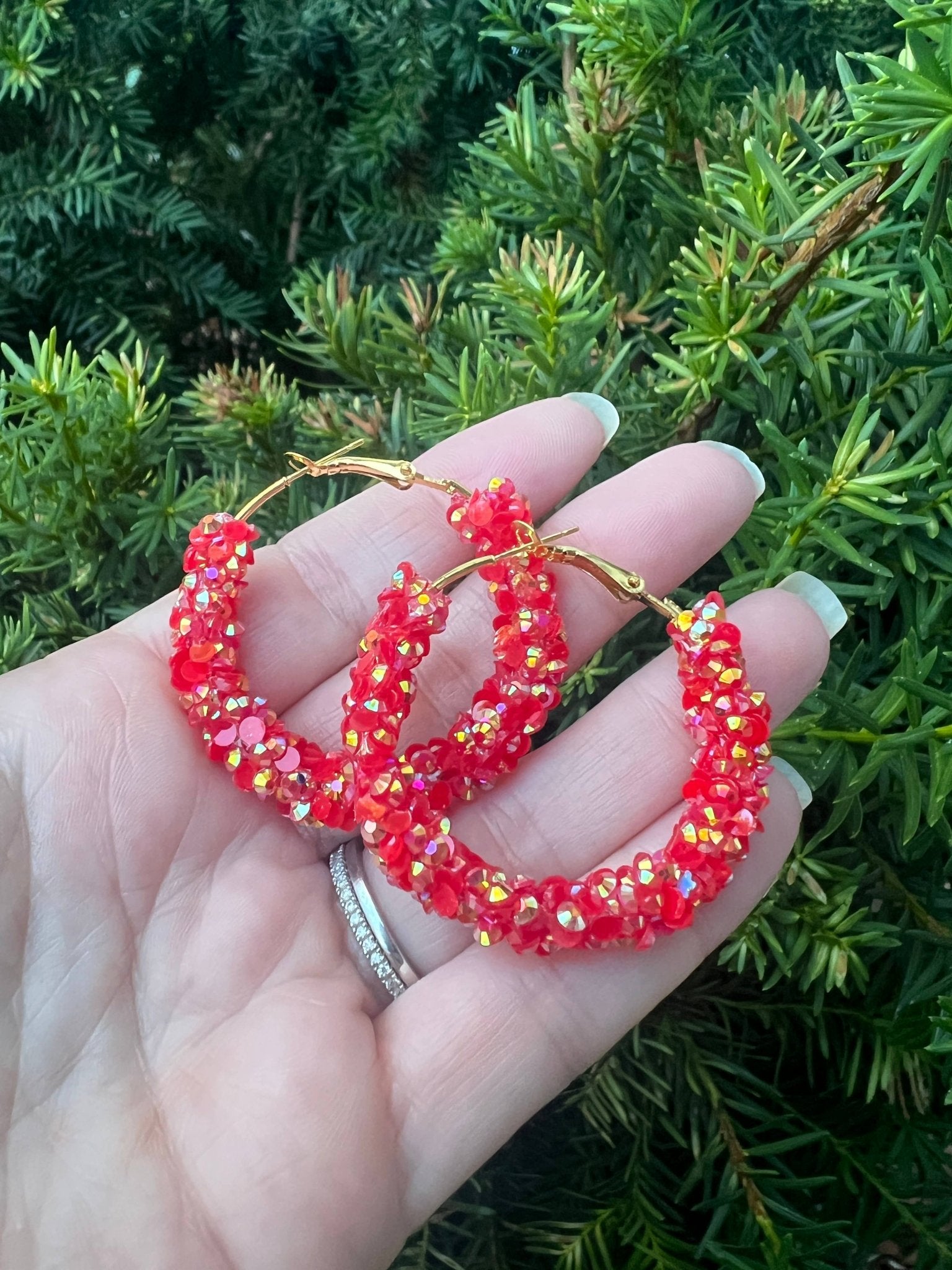 Red Gold Glitter Sequin Hoop Earrings KC Game Day - The Graphic Tee