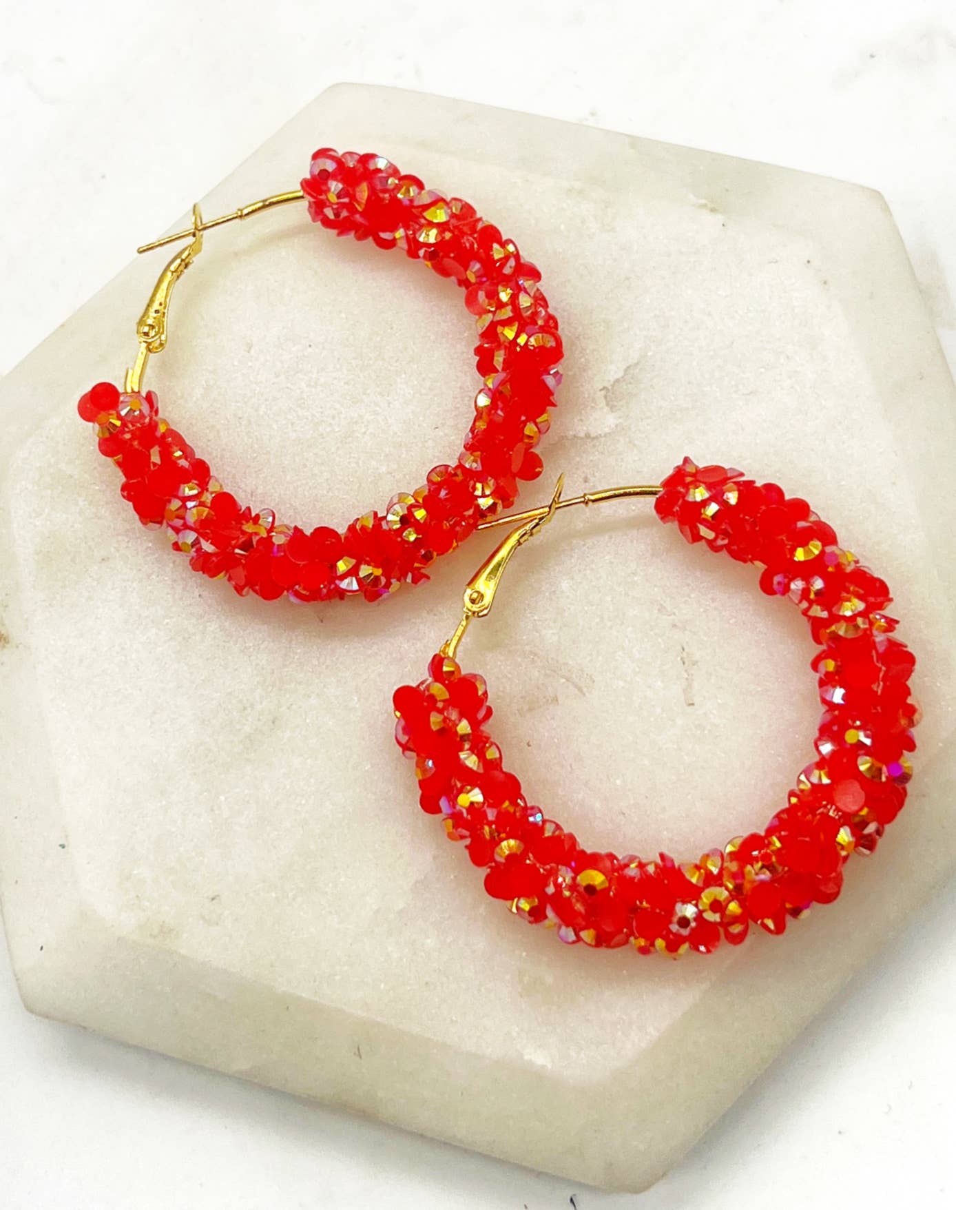 Red Gold Glitter Sequin Hoop Earrings KC Game Day - The Graphic Tee
