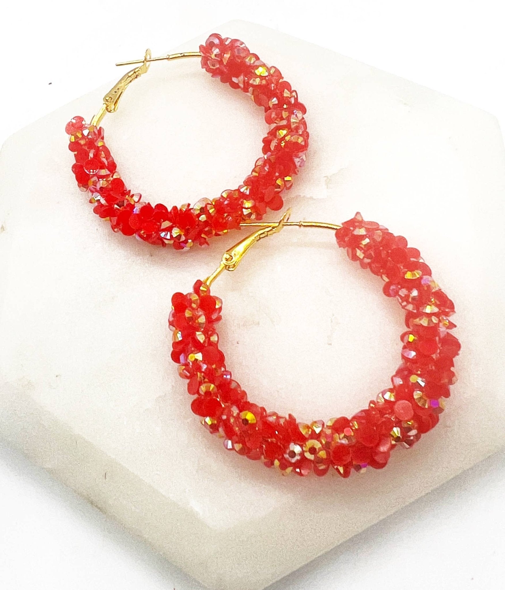Red Gold Glitter Sequin Hoop Earrings KC Game Day - The Graphic Tee