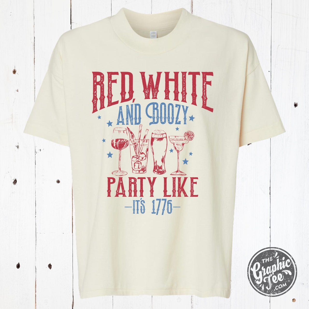 Red White and Boozy Ladies Cut Hi - low Tee - The Graphic Tee