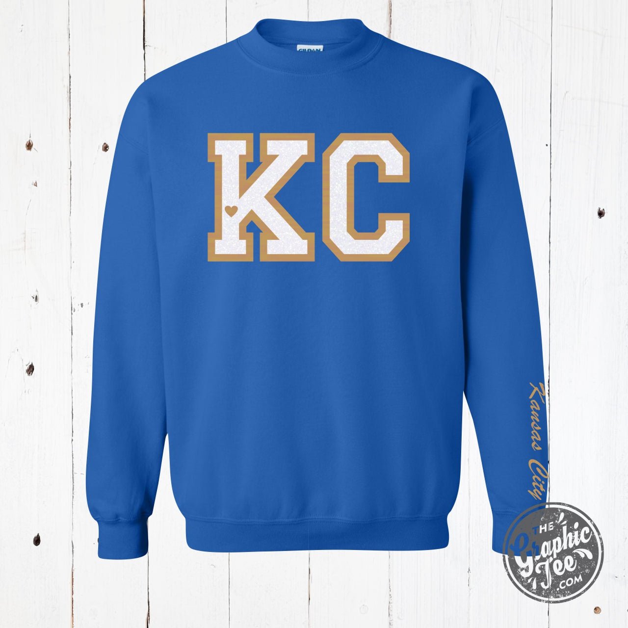 Royal KC Glitter Applique Crewneck Sweatshirt - The Graphic Tee
